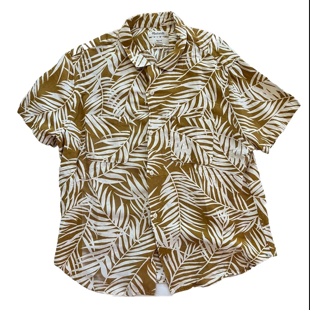 Madewell Men’s Button Up Linen Leaves Size L